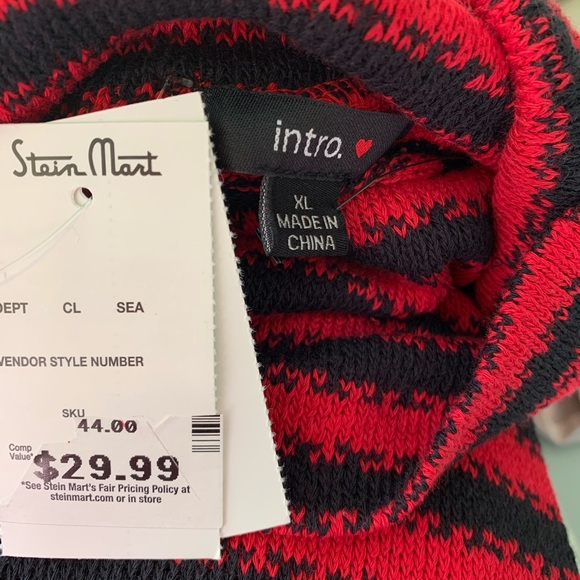 INTRO. Turtleneck Tunic Sweater Red & Black Striped NEW XLarge - Picture 12 of 15